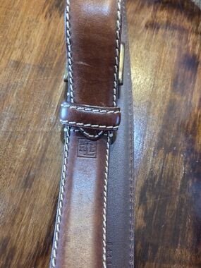 Ralph Lauren Brown Leather Belt With Gold Buckle Embossed Logo Old Money 40